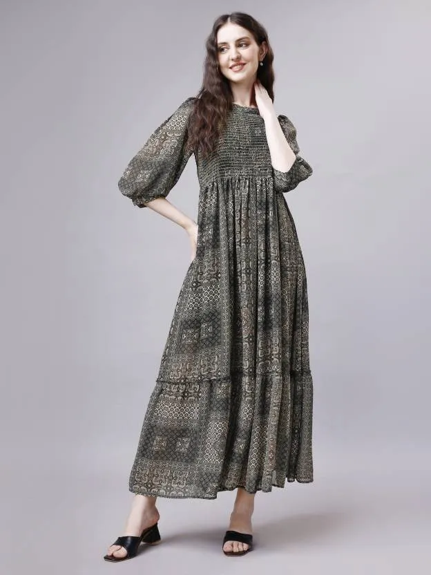 Midnight Charm Fit and Flare Maxi Dress