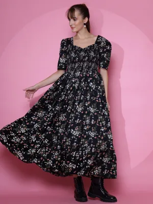 Midnight Garden Fit and Flare Maxi Dress