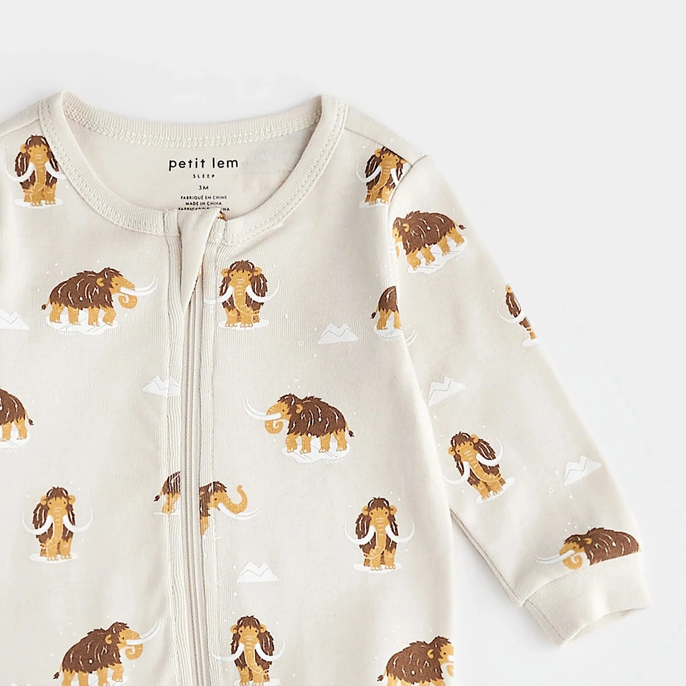 Petit Lem - Organic Zipper Footie - Wooly Mammoth