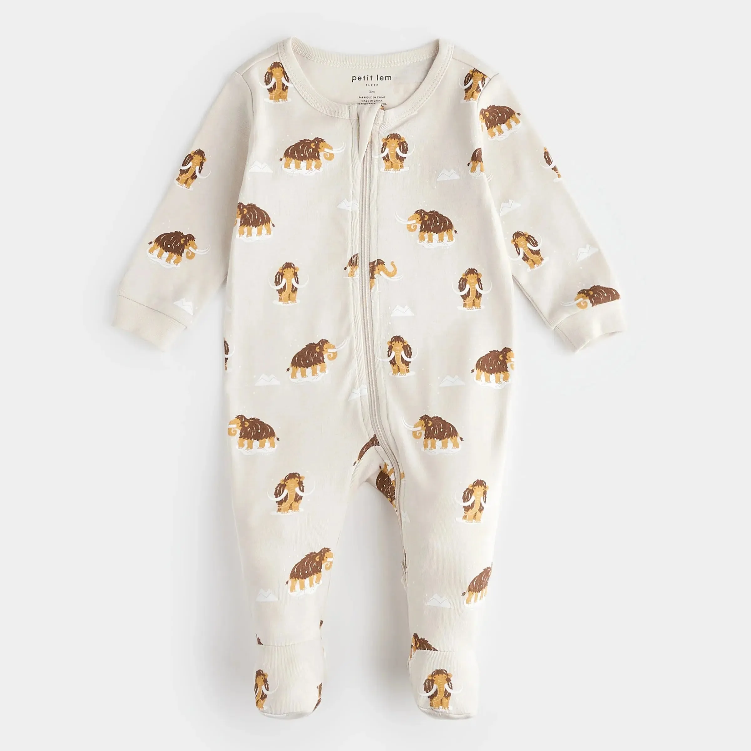 Petit Lem - Organic Zipper Footie - Wooly Mammoth