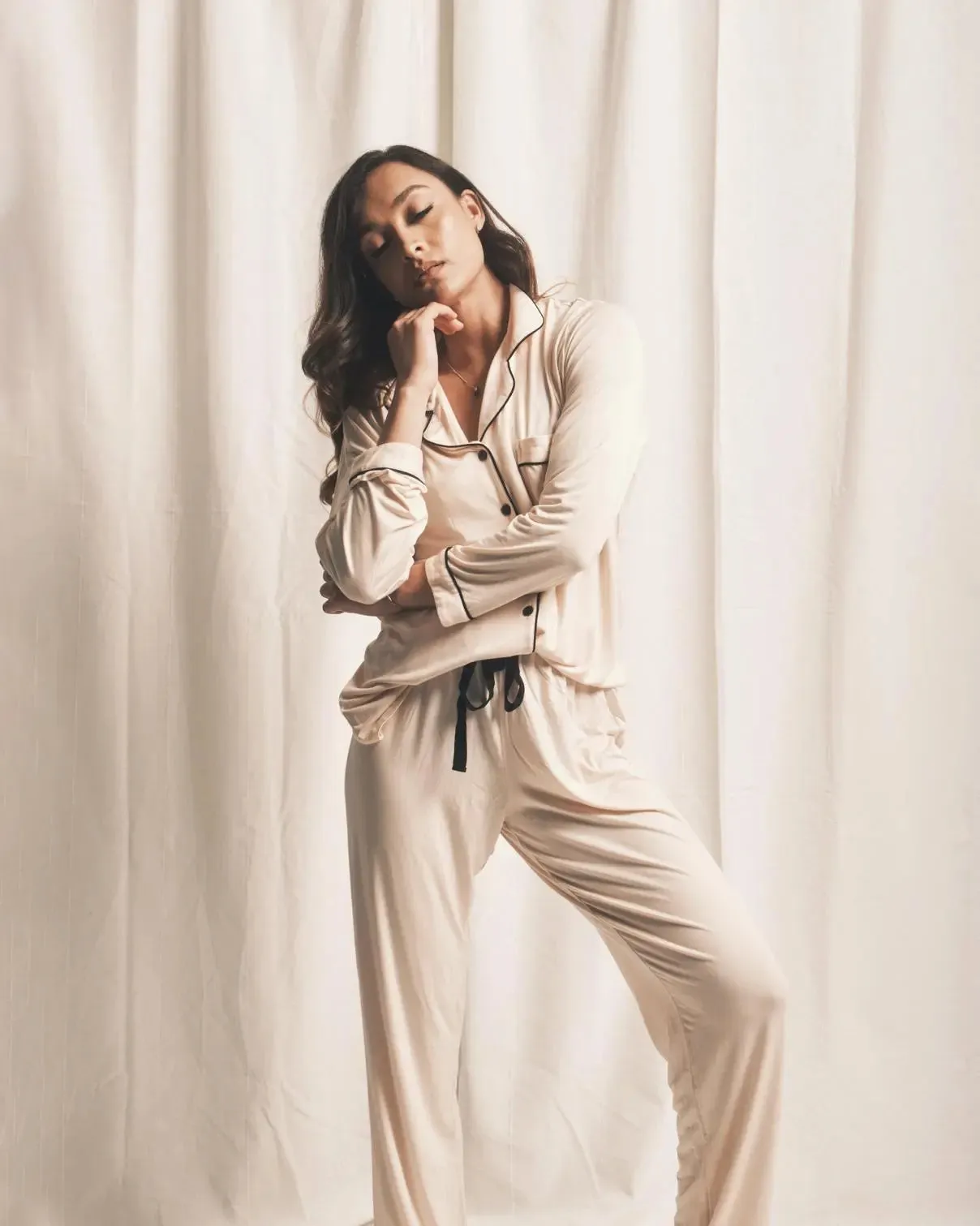 Piped Edge Bamboo Pyjama Set in Blush