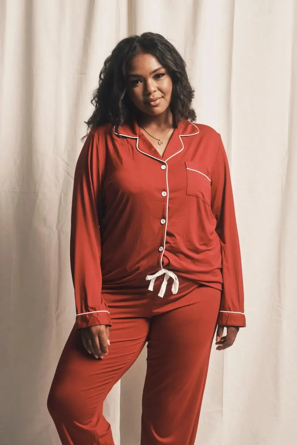 Piped Edge Bamboo Pyjama Set in Burgundy