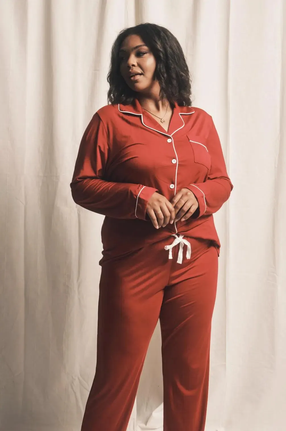 Piped Edge Bamboo Pyjama Set in Burgundy