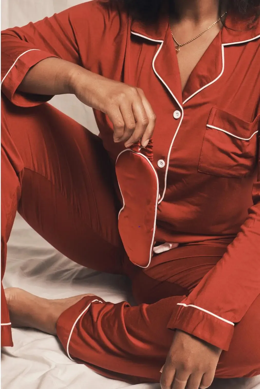 Piped Edge Bamboo Pyjama Set in Burgundy