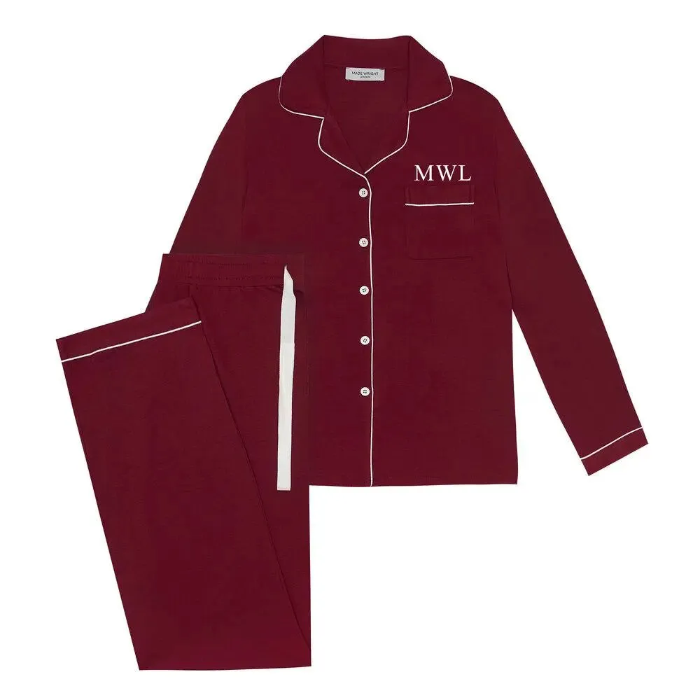 Piped Edge Bamboo Pyjama Set in Burgundy