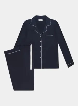 Piped Edge Bamboo Pyjama Set in Navy
