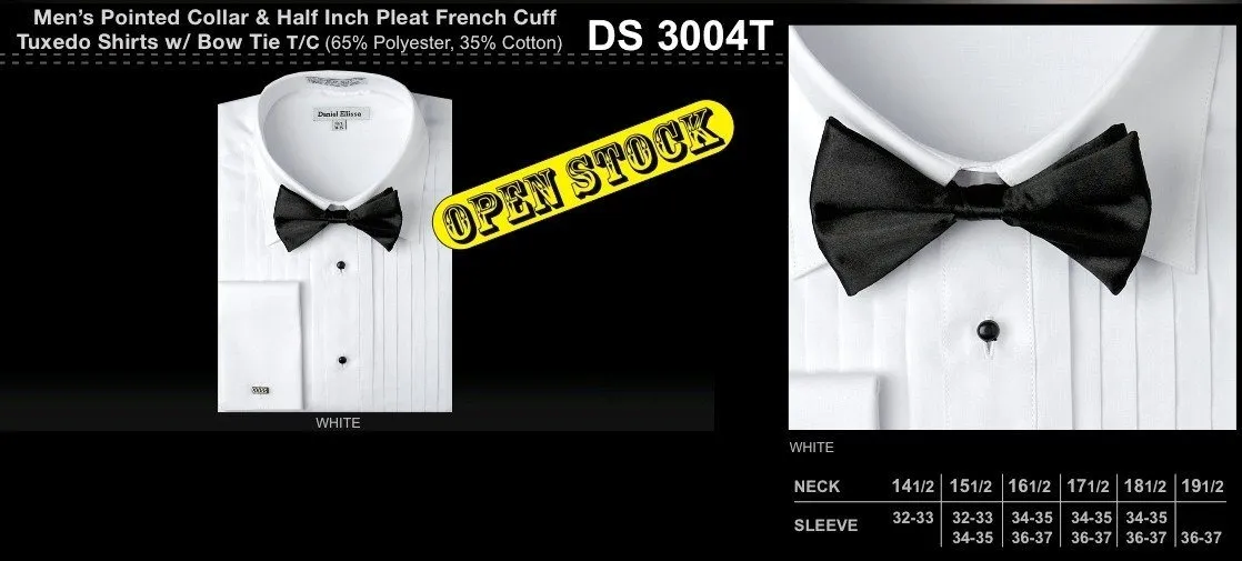 Pointed Collar & Half Inch Pleat Tuxedo Shirt with Bow Tie