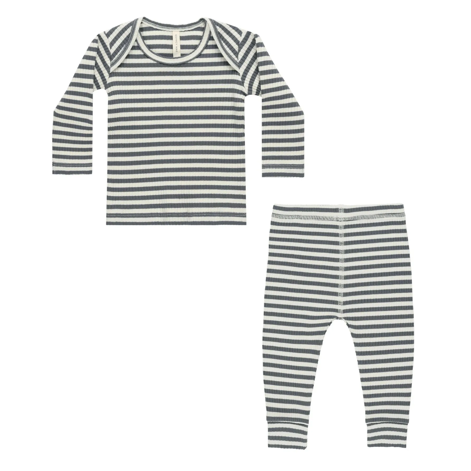 Quincy Mae - Organic Ribbed Tee   Legging Set - Indigo Stripe