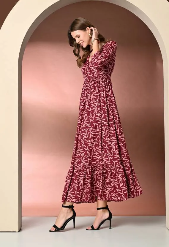 Radiant Maroon Floral Maxi