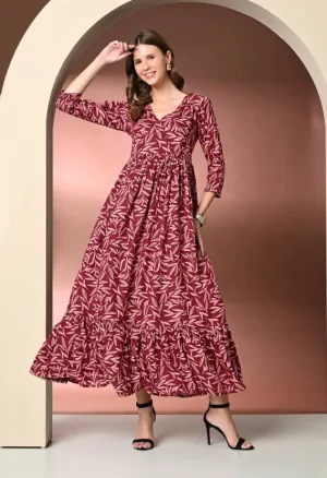 Radiant Maroon Floral Maxi