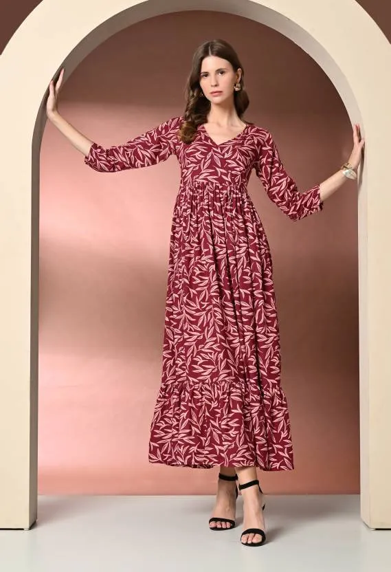 Radiant Maroon Floral Maxi