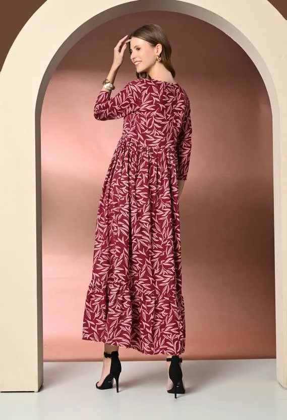 Radiant Maroon Floral Maxi