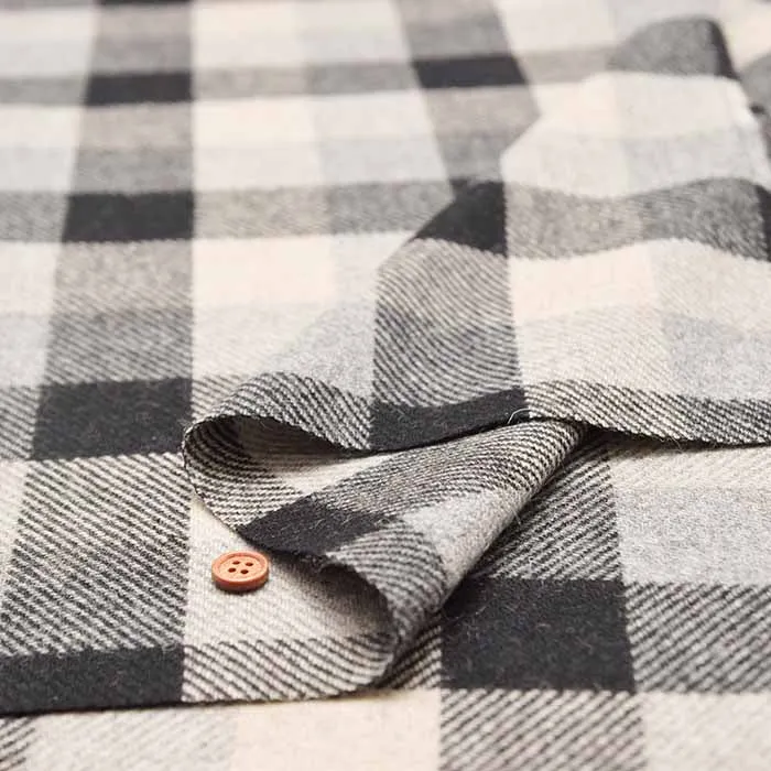Recycled Wool Tweed Fabric - Check Pattern