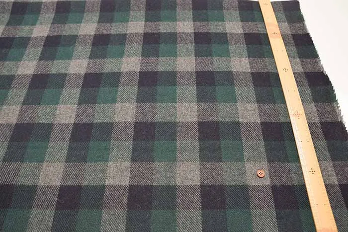 Recycled Wool Tweed Fabric - Check Pattern