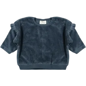 Riffle Amsterdam - Organic Ruffle Shoulder Long Sleeve - Corduroy Blue
