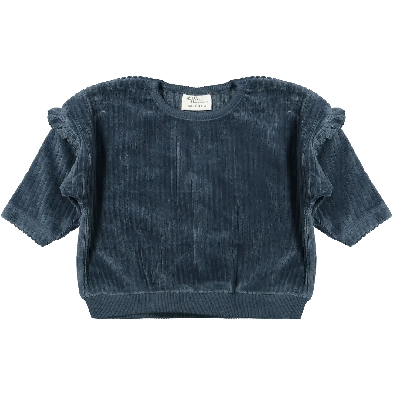Riffle Amsterdam - Organic Ruffle Shoulder Long Sleeve - Corduroy Blue