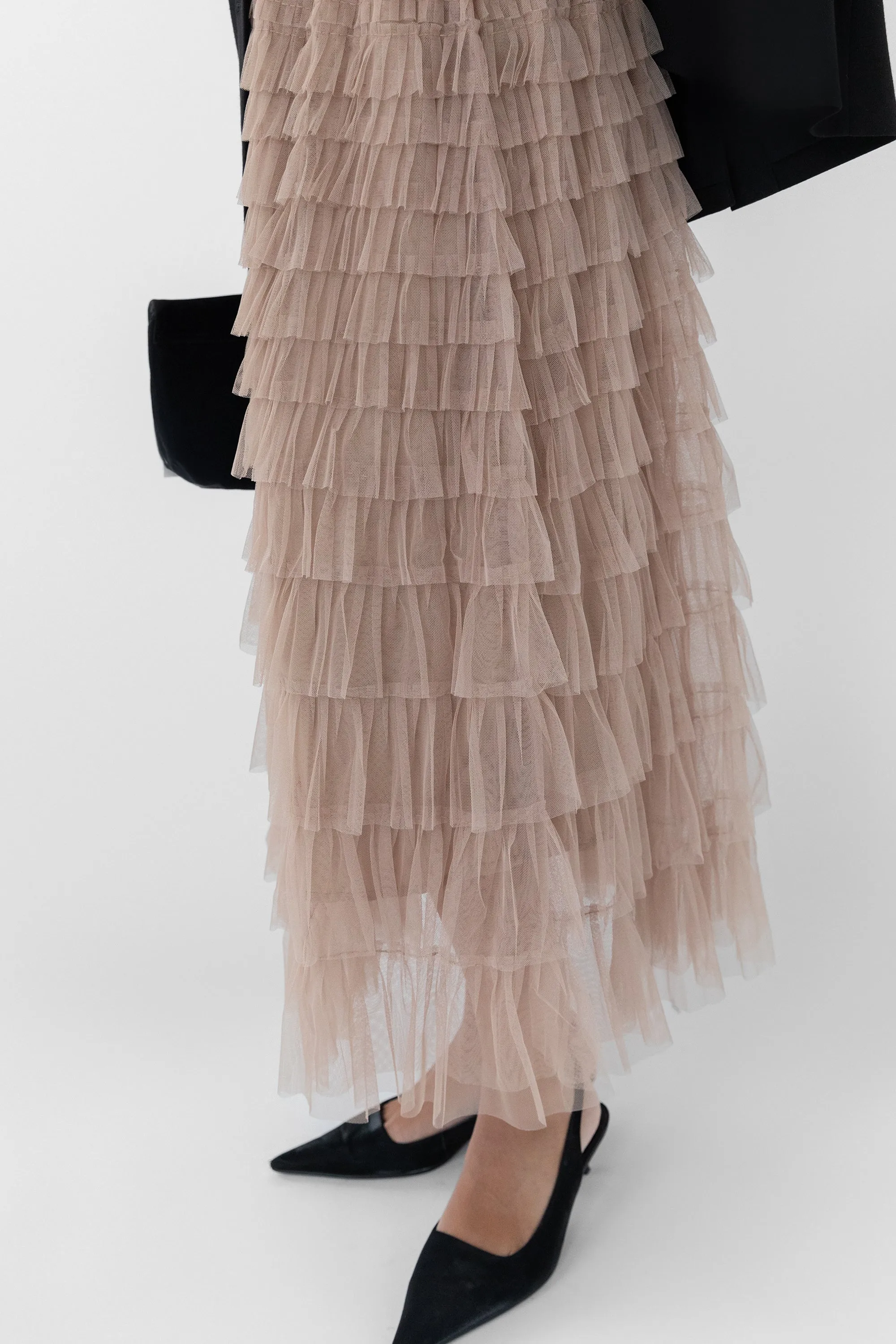 SHEER TIERED MAXI SKIRT
