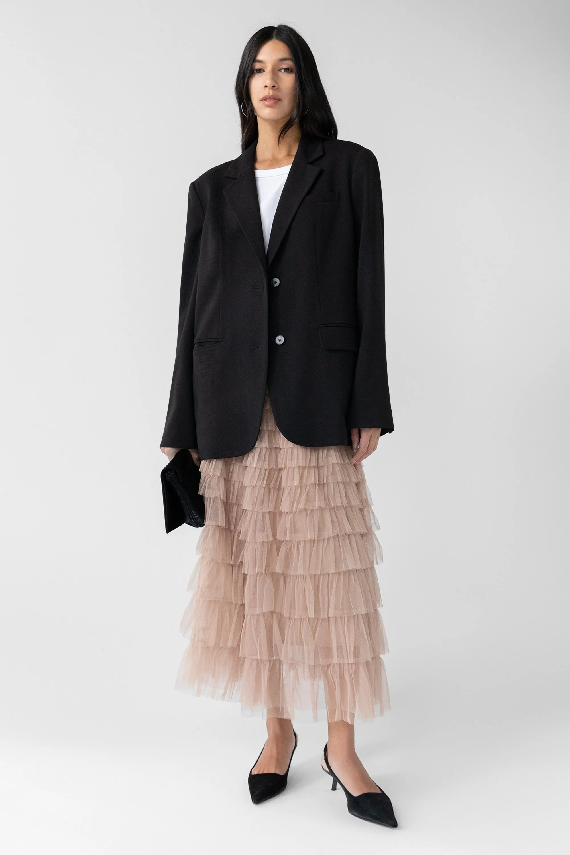 SHEER TIERED MAXI SKIRT