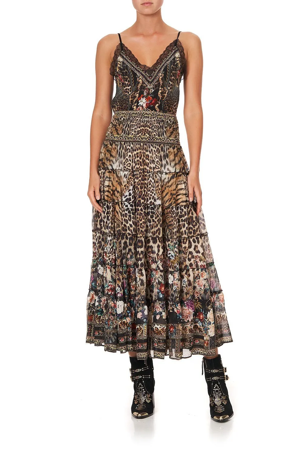 SHIRRED WAIST TIERED CIRCLE SKIRT CALL OF THE CATHEDRAL
