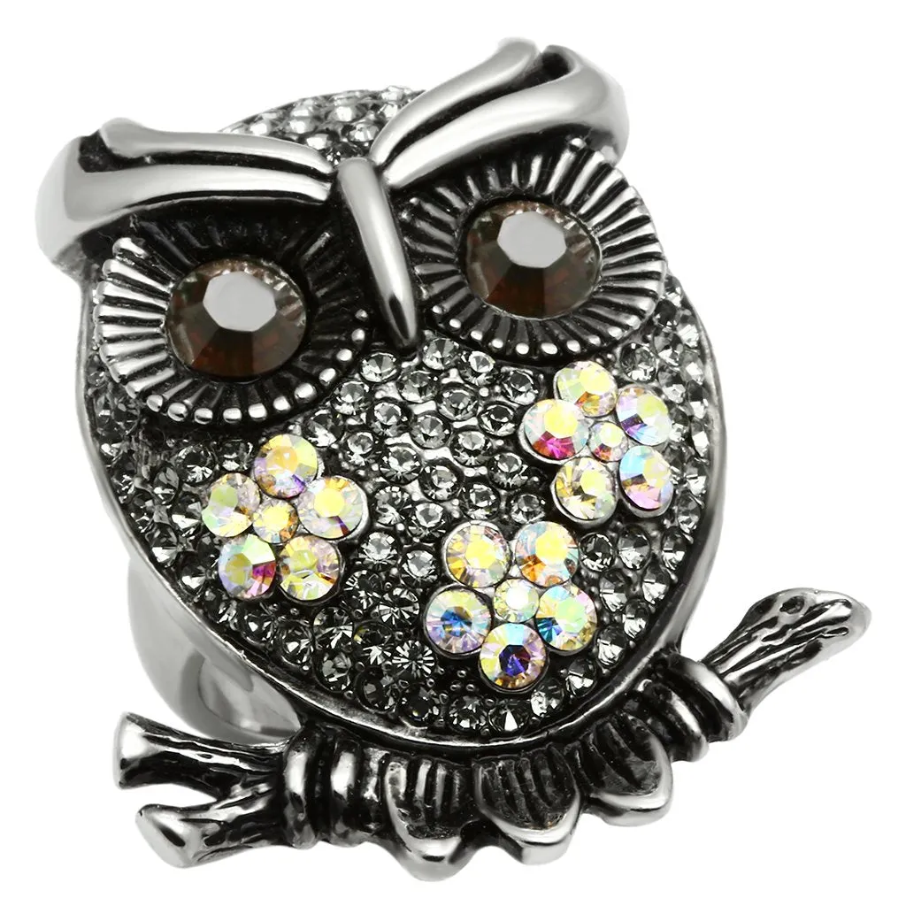 Stainless Steel Ring Top GRD Crystal Smoked Quartz TK603 for Women Style High