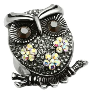 Stainless Steel Ring Top GRD Crystal Smoked Quartz TK603 for Women Style High