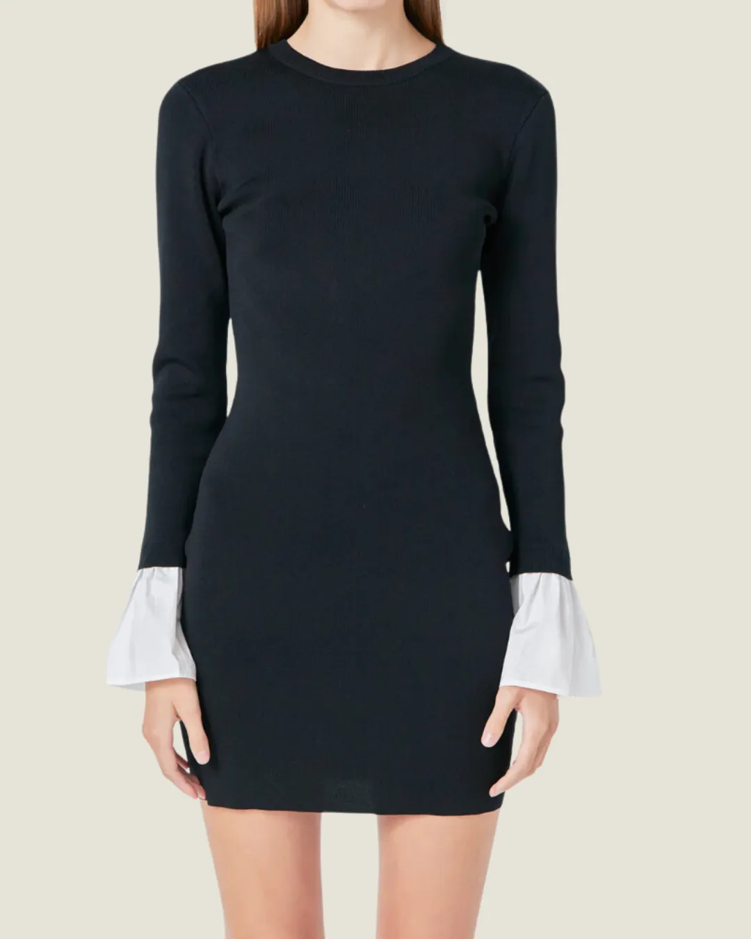 The Grand Central: Black Cotton Sleeve Mini Dress