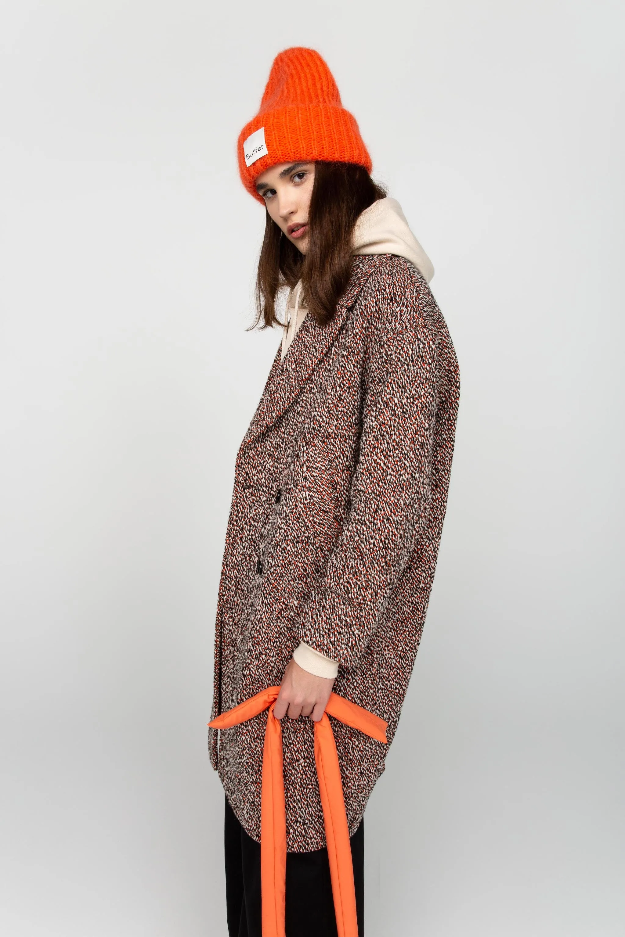 Tweed wool cocoon coat