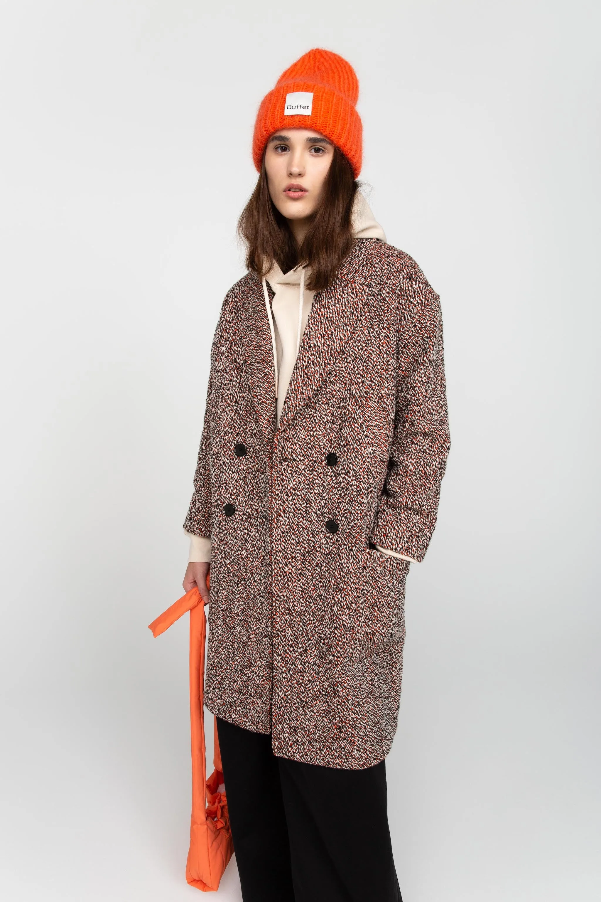 Tweed wool cocoon coat