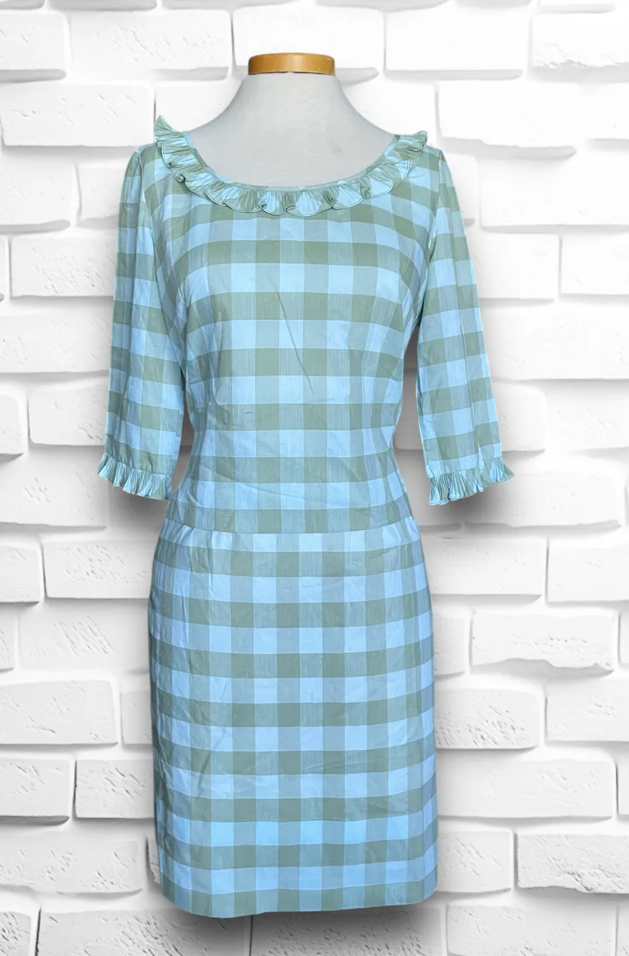 Vintage 1960’s Baby Blue & Green Plaid Skirt & Shirt Set