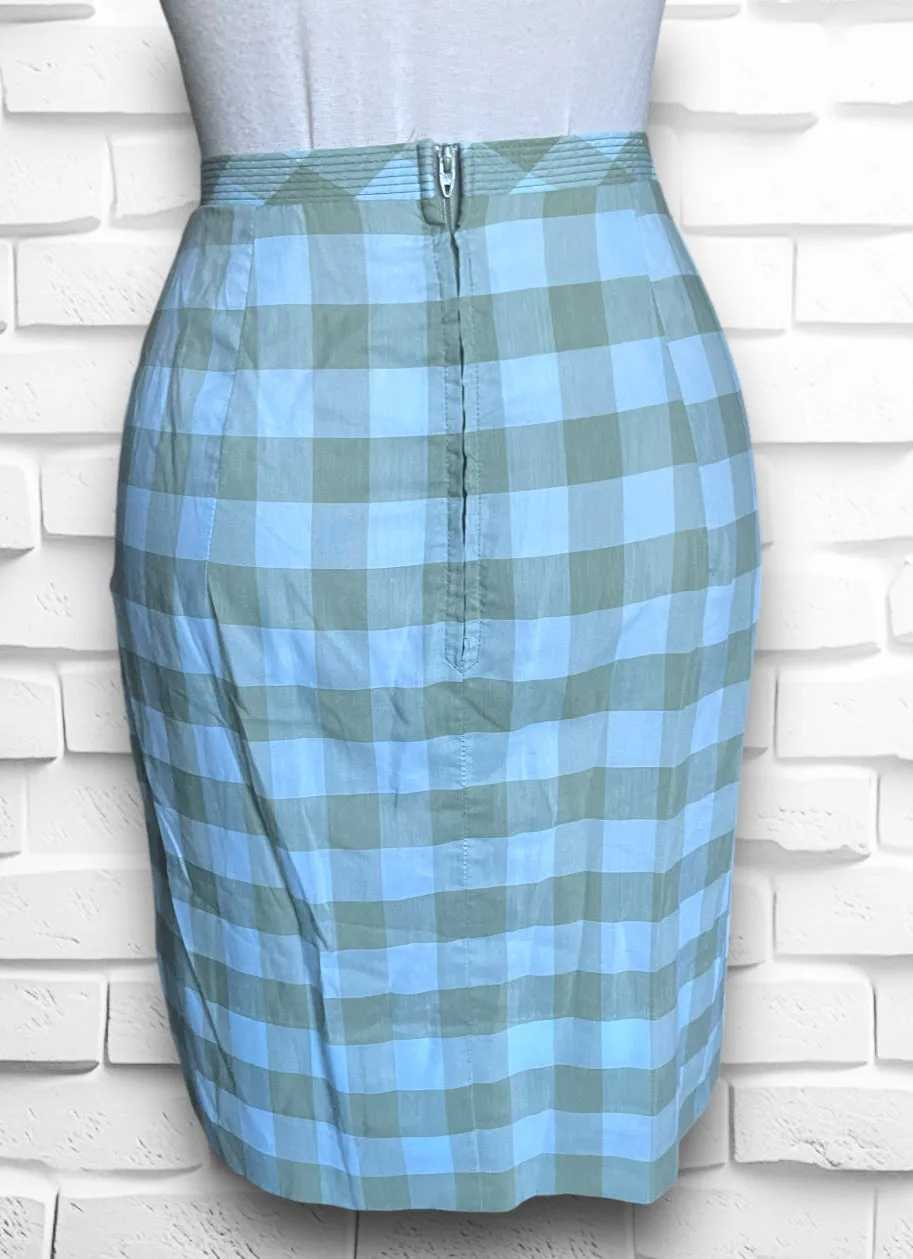 Vintage 1960’s Baby Blue & Green Plaid Skirt & Shirt Set