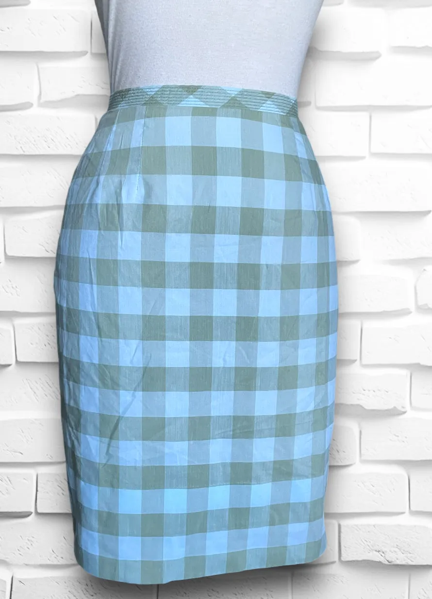 Vintage 1960’s Baby Blue & Green Plaid Skirt & Shirt Set