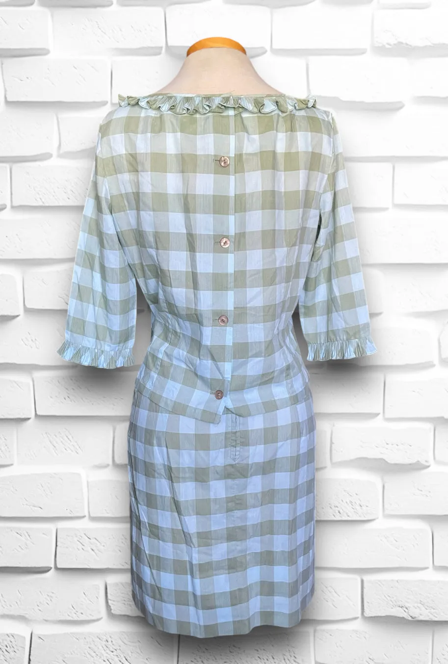 Vintage 1960’s Baby Blue & Green Plaid Skirt & Shirt Set
