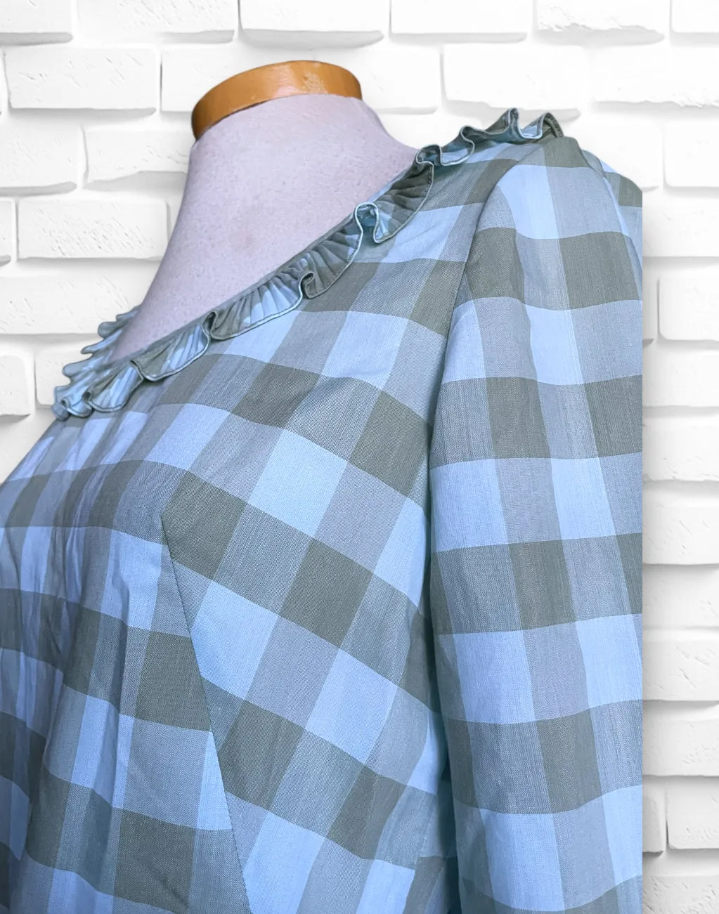 Vintage 1960’s Baby Blue & Green Plaid Skirt & Shirt Set