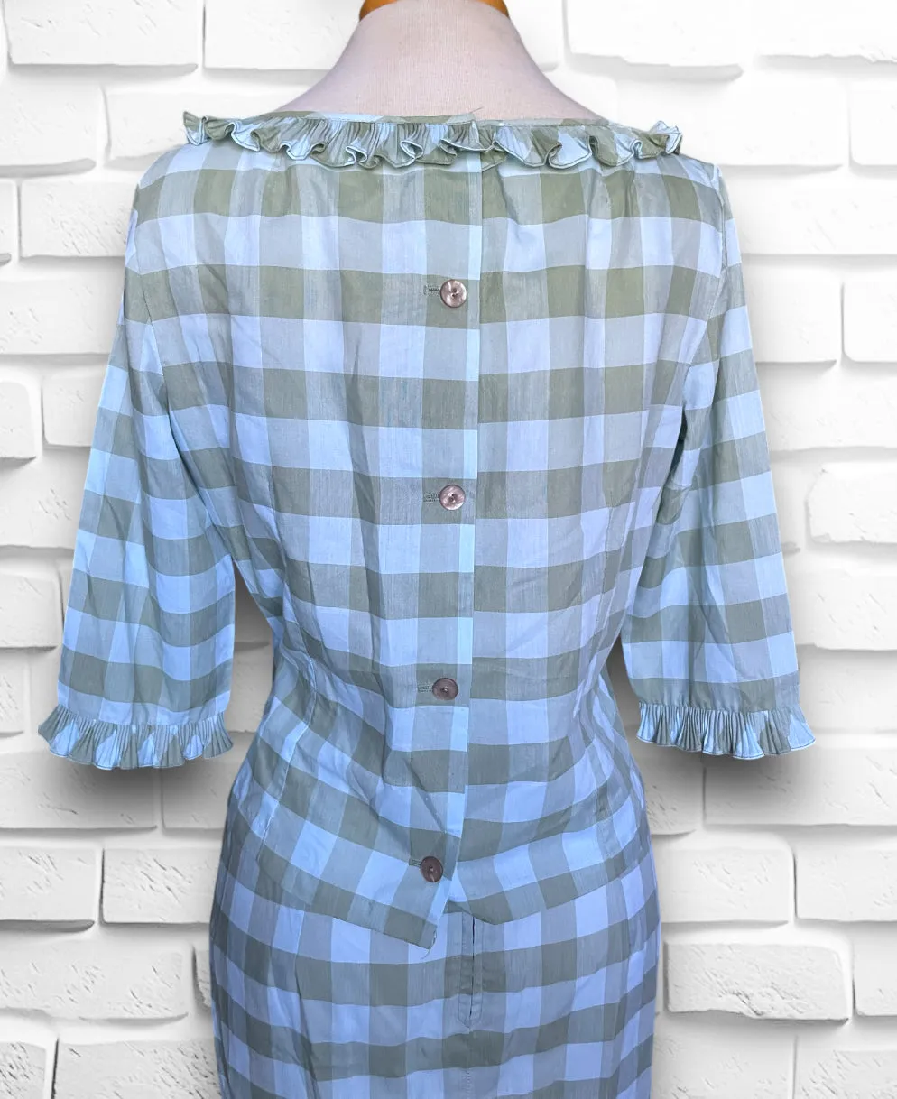 Vintage 1960’s Baby Blue & Green Plaid Skirt & Shirt Set