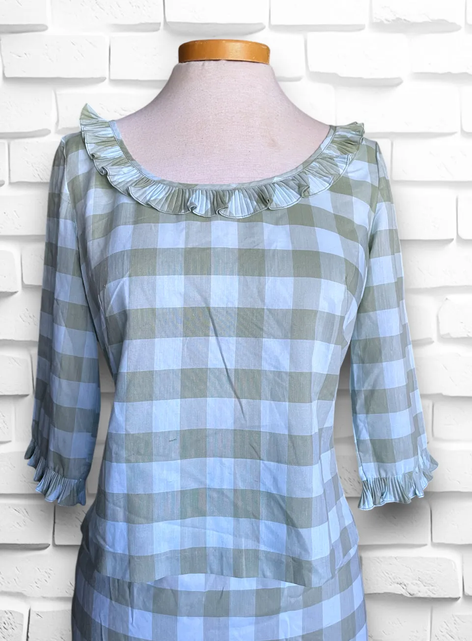 Vintage 1960’s Baby Blue & Green Plaid Skirt & Shirt Set