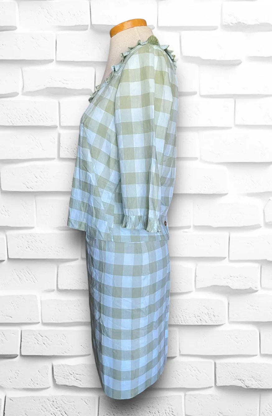 Vintage 1960’s Baby Blue & Green Plaid Skirt & Shirt Set
