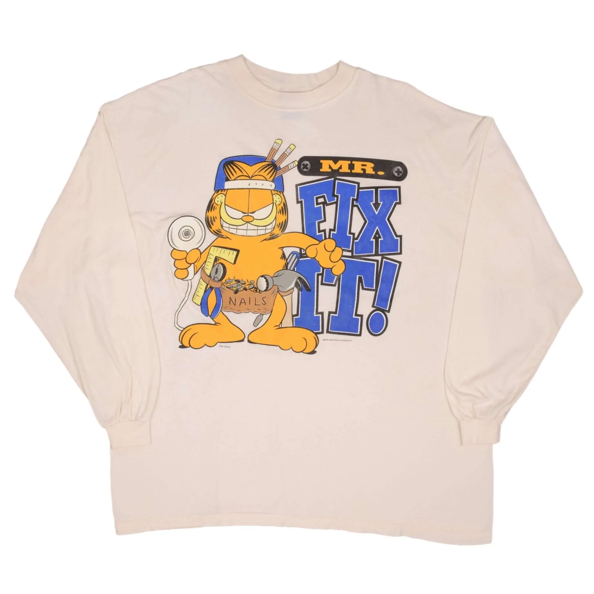 VINTAGE GARFIELD MR  FIX IT 1990S LONG SLEEVE TEE SHIRT SIZE 2XL