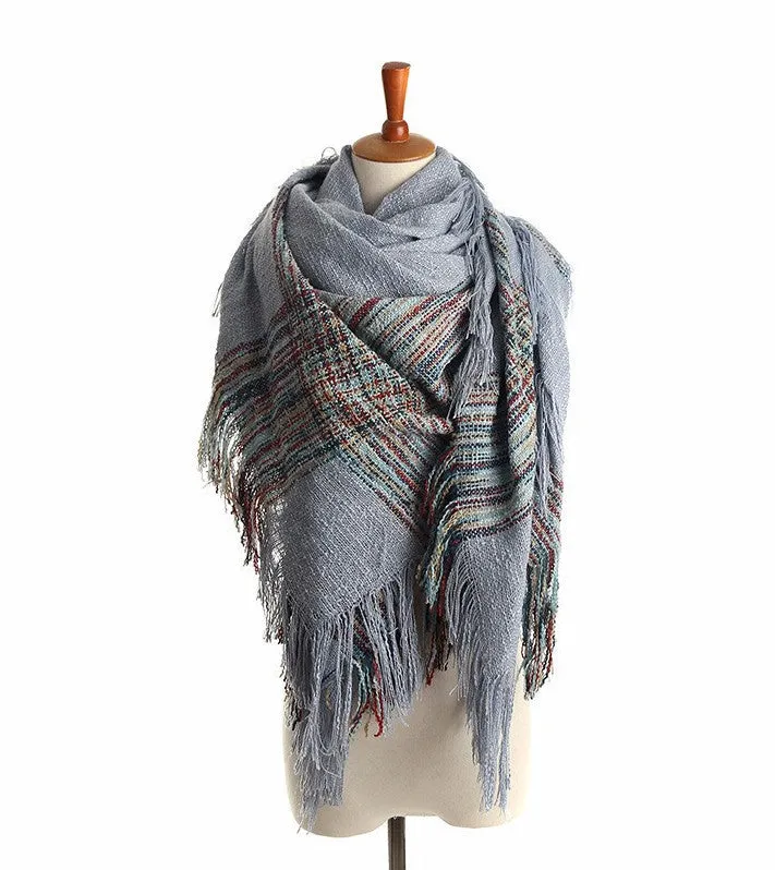Winter Plaid Warm Acrylic Blanket Scarf