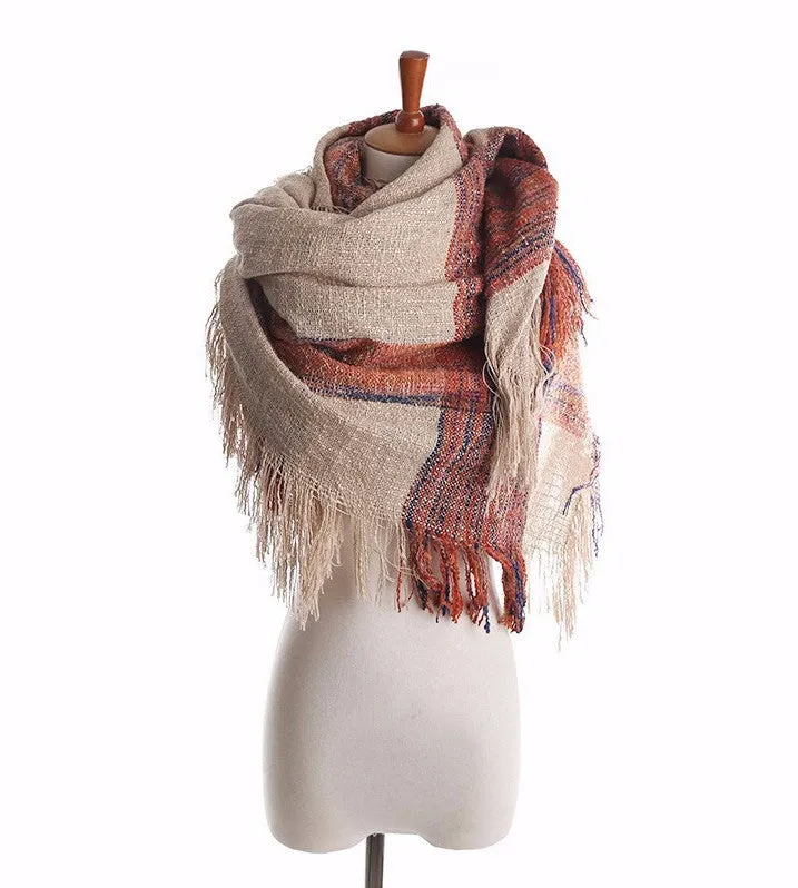 Winter Plaid Warm Acrylic Blanket Scarf