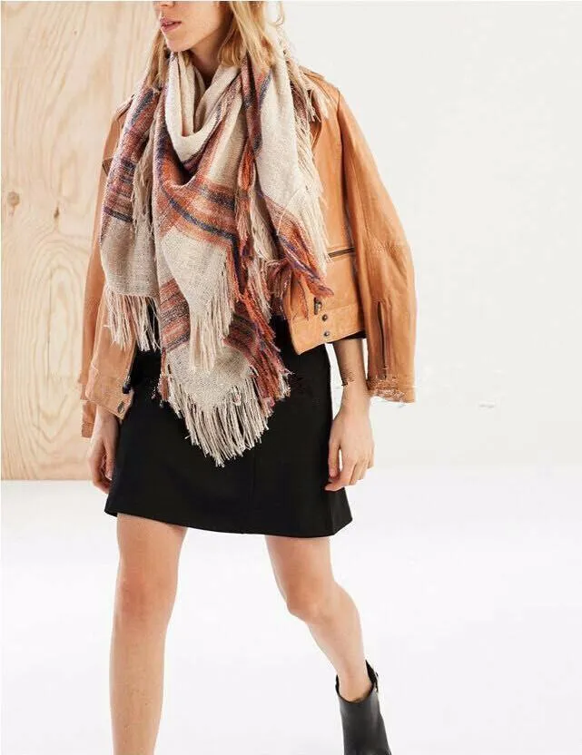 Winter Plaid Warm Acrylic Blanket Scarf