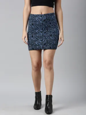 Women Abstract Blue Pencil Mini Skirt