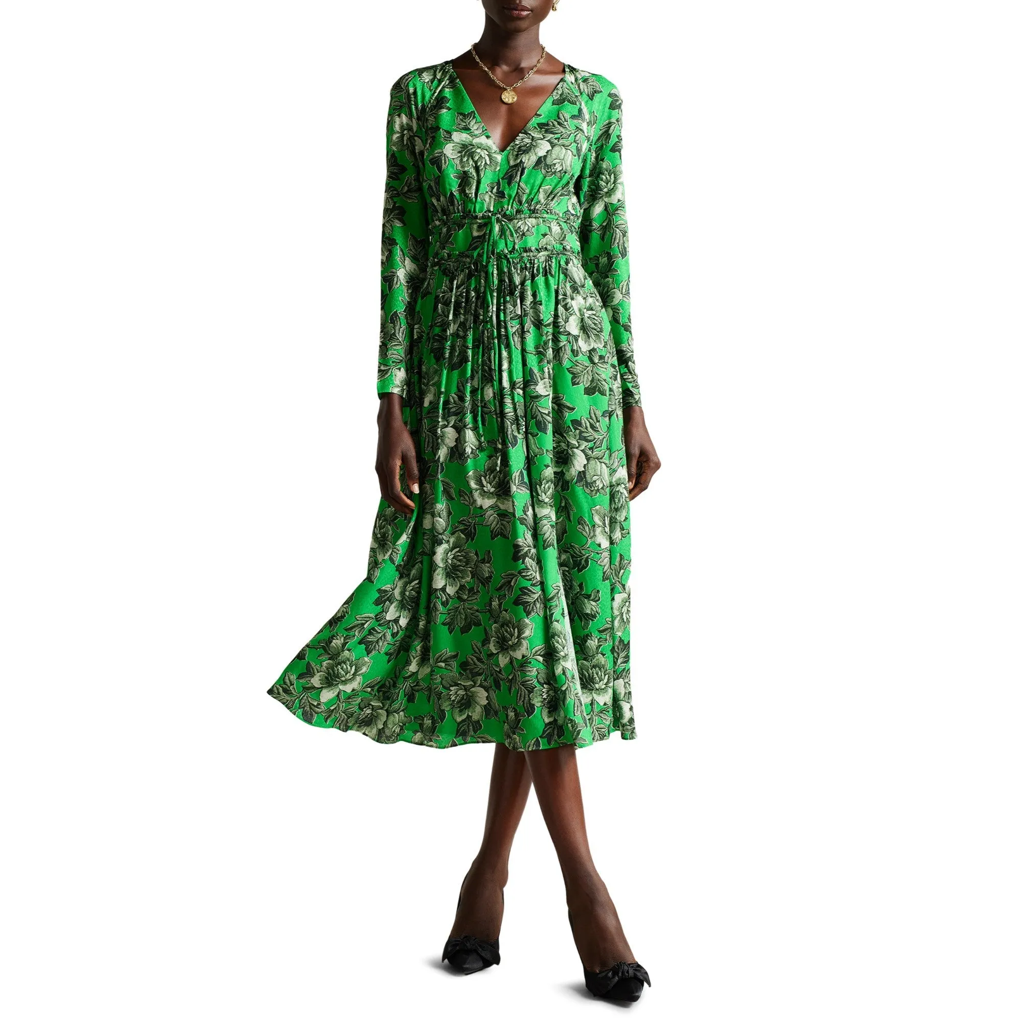 Women Wmd-Jorjiaa-Lace Up Front Midi Shirt Dress - Green