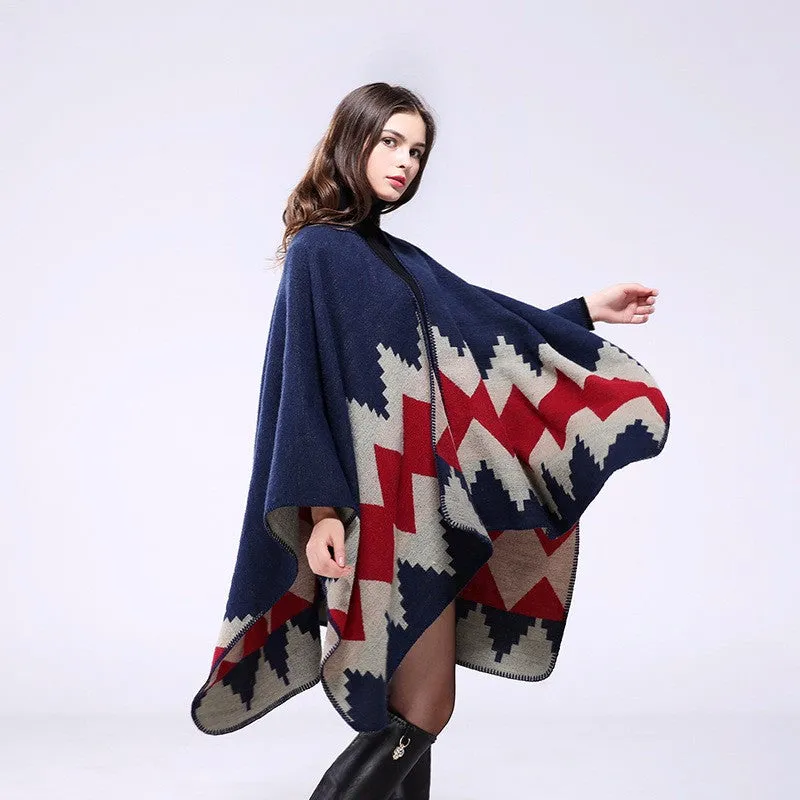Women's Winter Thicken Cashmere Blanket Poncho